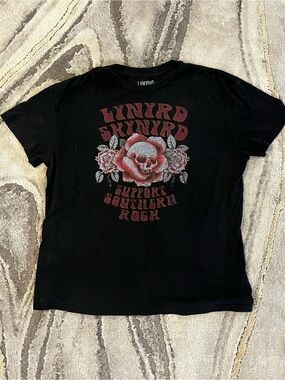 Target Black Lynyrd Skynyrd Graphic Tee with Red Rose Skull